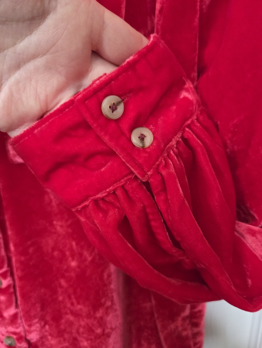 Pilcro Red Velvet Button-Down Shirt Holiday Parth Whimsigoth Going Out Size Lg. - Picture 10 of 15